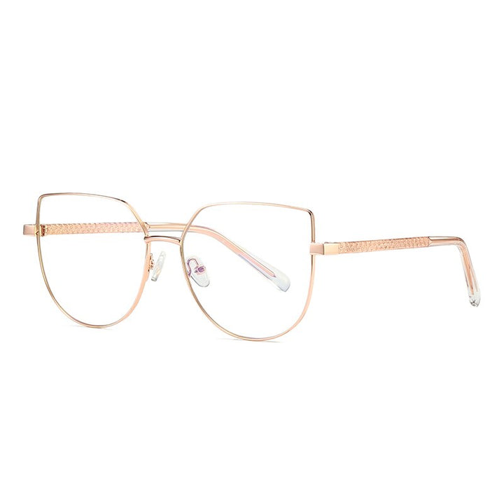 Hotochki Women's Full Rim Square Cat Eye Alloy Eyeglasses 3007 Full Rim Hotochki Rose Golden  