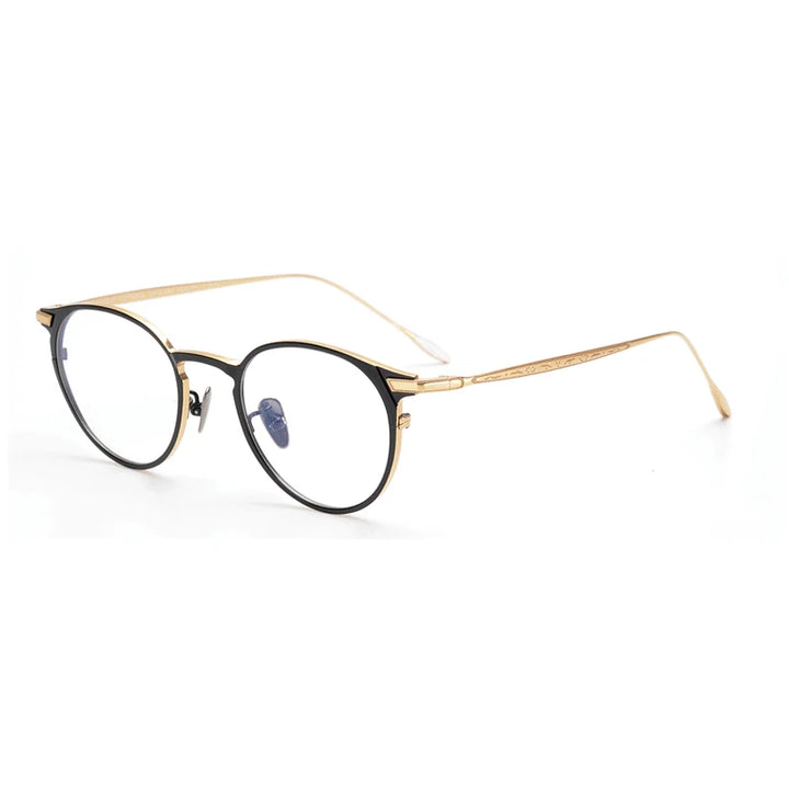 Aimee Unisex Full Rim Round Titanium Eyeglasses 21061 Full Rim Aimee Black-Golden  