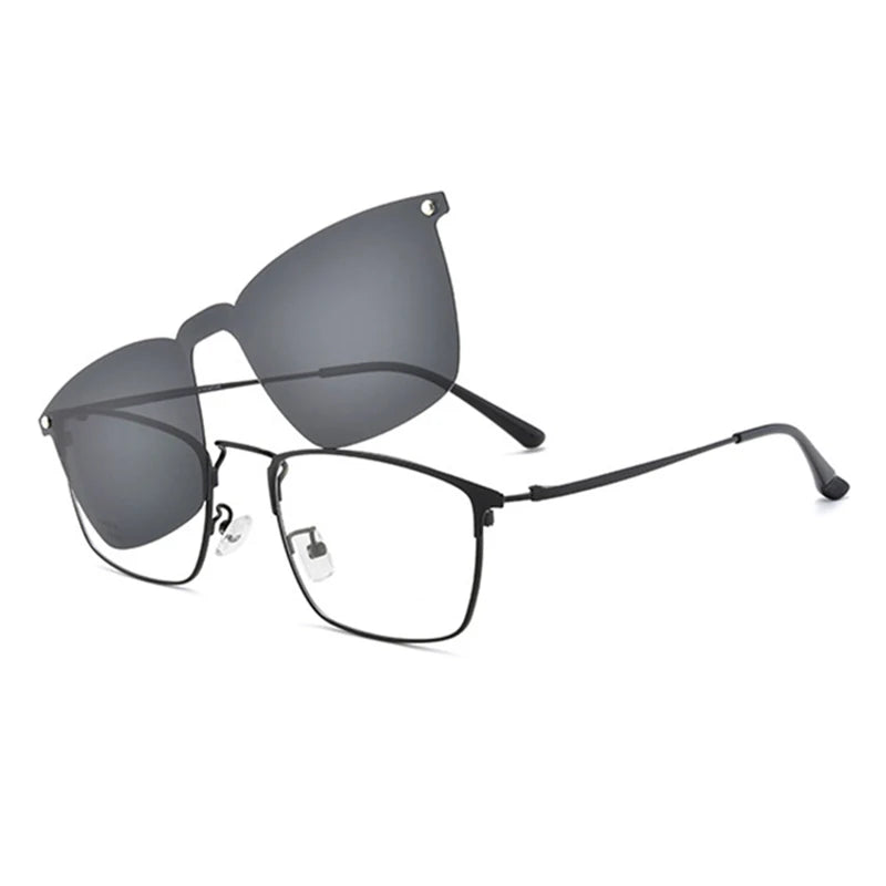 Hotochki Unisex Full Rim Square Alloy Eyeglasses Clip On Sunglasses 94009