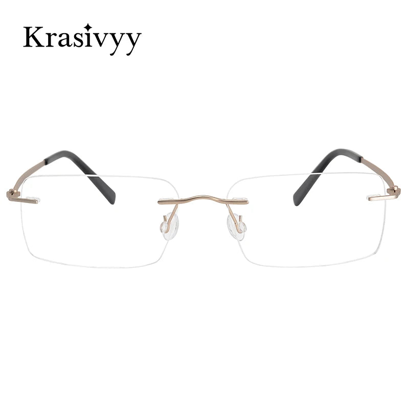 Krasivyy Men's Rimless Square Pure Titanium Prescription Eyeglasses KR5007 size chart