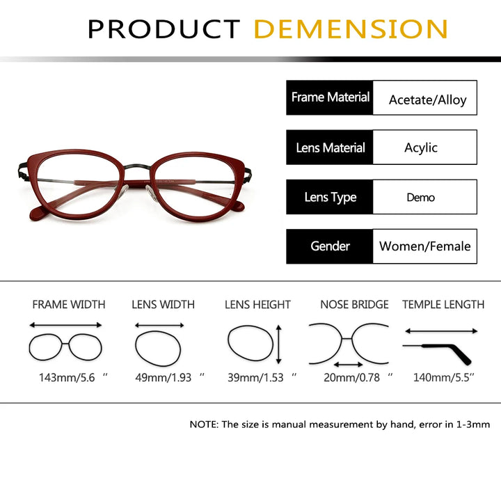 Esnbie Women's Full Rim Square Cat Eye Acetate Alloy Eyeglasses 177041 Full Rim Esnbie   