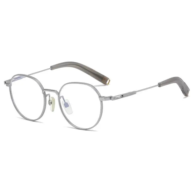 Aimee Unisex Full Rim Flat Top Oval Titanium Eyeglasses 25108 Full Rim Aimee Silver  