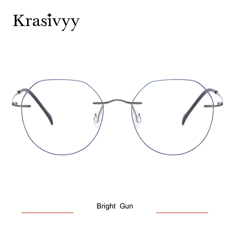 Krasivyy Unisex Rimless Flat Top Oval Titanium Eyeglasses 41908 Rimless Krasivyy Bright Gun  