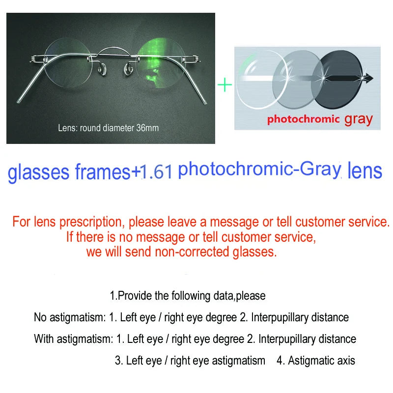 Yujo Unisex Rimless Round Screwless Steel Eyeglasses 23636 Rimless Yujo gray CHINA