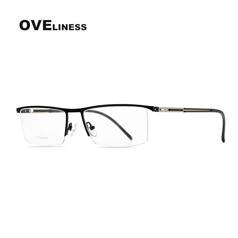 Oveliness Men's Semi Rim Square Brow Line Titanium Alloy Eyeglasses 379857