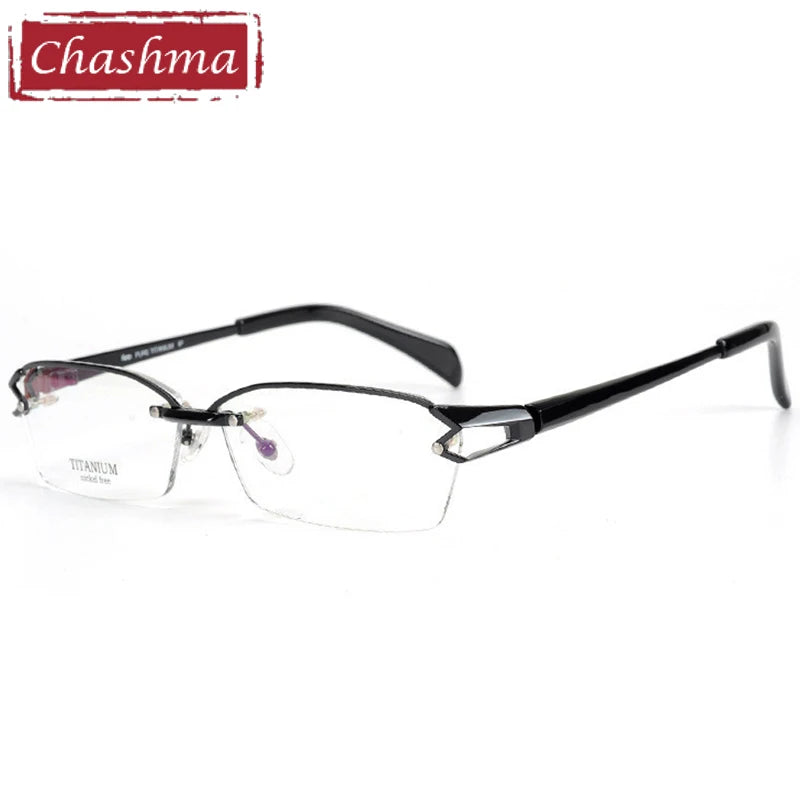 Chashma Ochki Unisex Semi Rimless Oval Titanium Eyeglasses 41143 Semi Rim Chashma Ochki black  