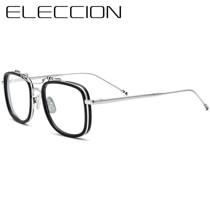 Eleccion Unisex Full Rim Square Titanium Acetate Eyeglasses 19816 Full Rim Eleccion C2. Black - Silver