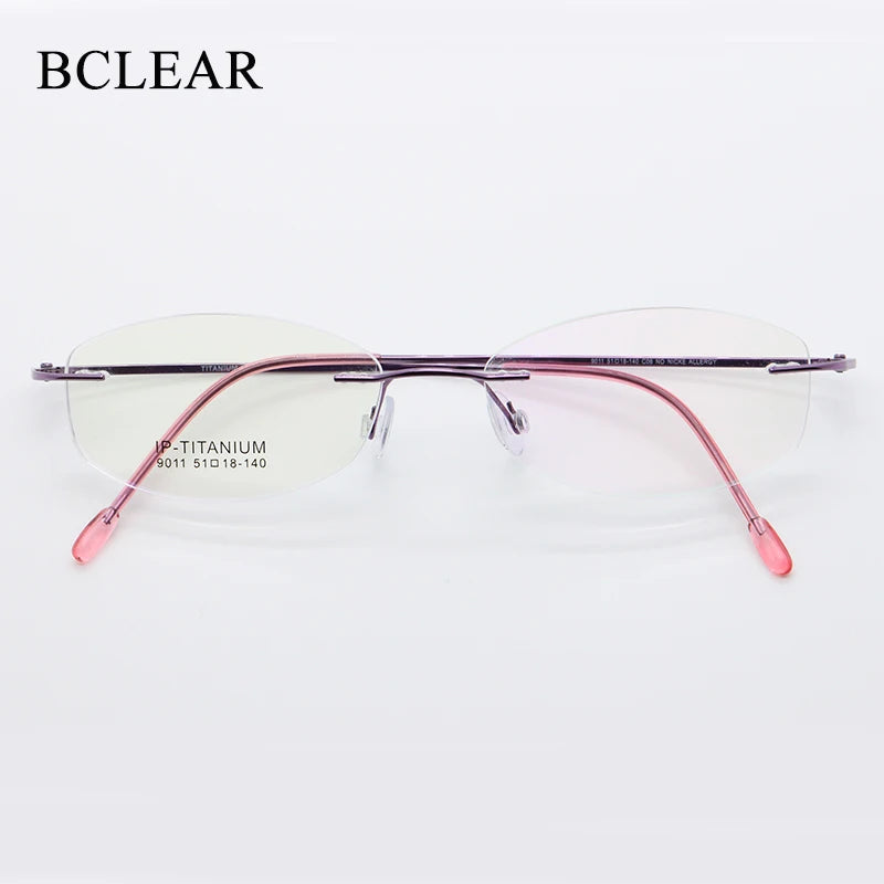 Bclear Women's Rimless Oval Cat Eye Titanium Eyeglasses 49011