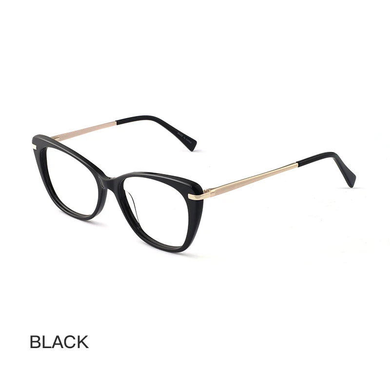 Hotochki Women Full Rim Square Cat Eye Tr 90 Alloy Eyeglasses 26507 Full Rim Hotochki black  