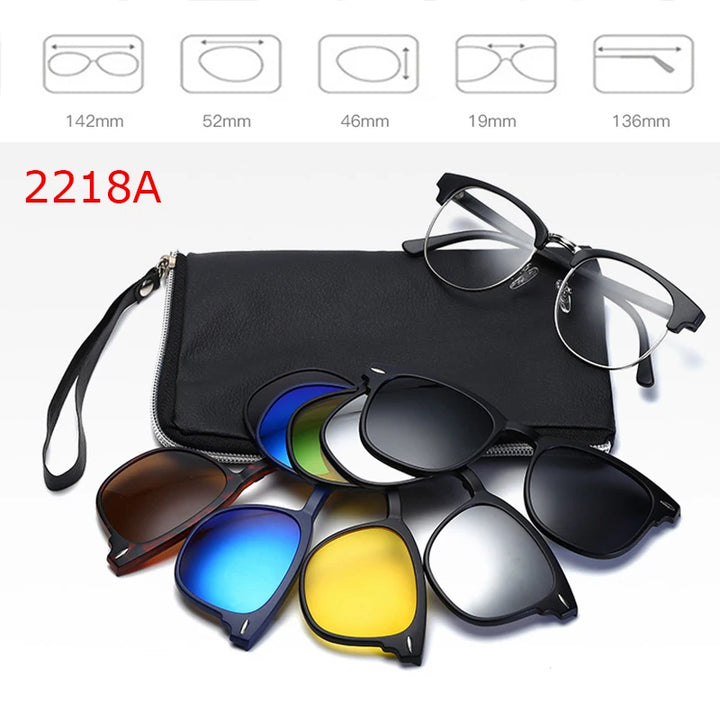 Belmon Unisex 6 In 1 Magnetic Clip On Polarized Sunglasses RS2218A Sunglasses Belmon RS2218A-2218A  