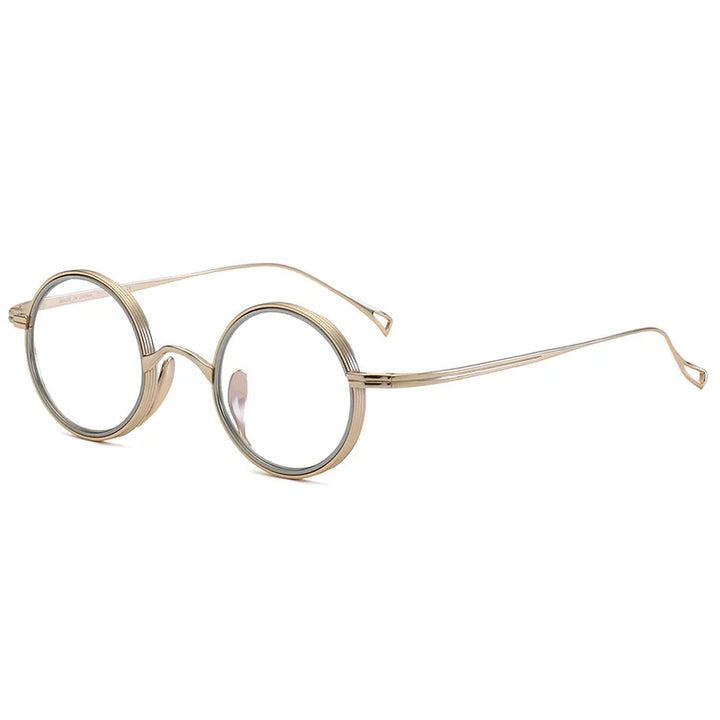 Aimee Unisex Full Rim Round Titanium Acetate Eyeglasses 112122 Full Rim Aimee Golden-Silver  