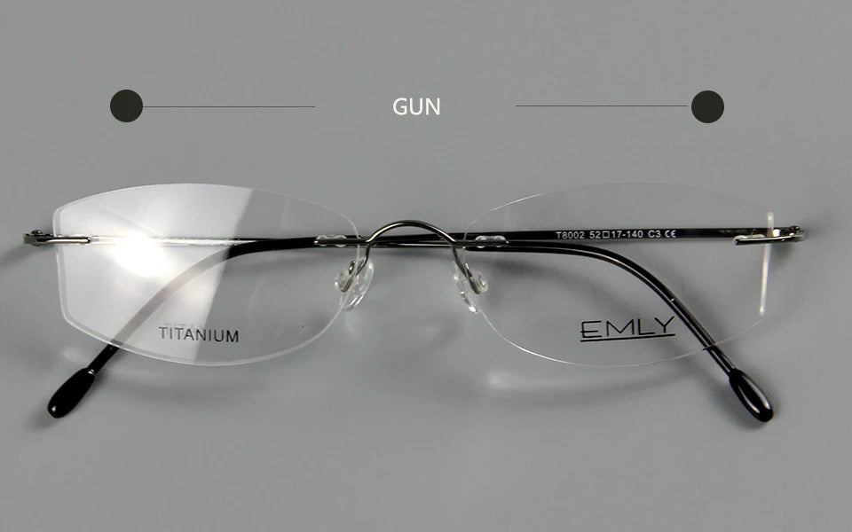 Esnbie Unisex Rimless Oval Rectangle Titanium Eyeglasses 80021 Rimless Esnbie Rimless Titanium gun  