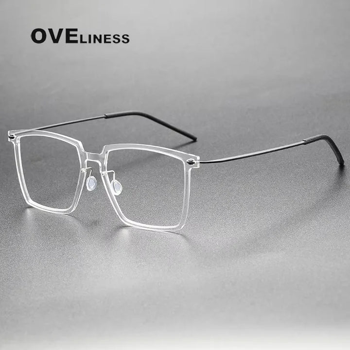 Oveliness Unisex Full Rim Square Acetate Titanium Eyeglasses 6577 Full Rim Oveliness transparent