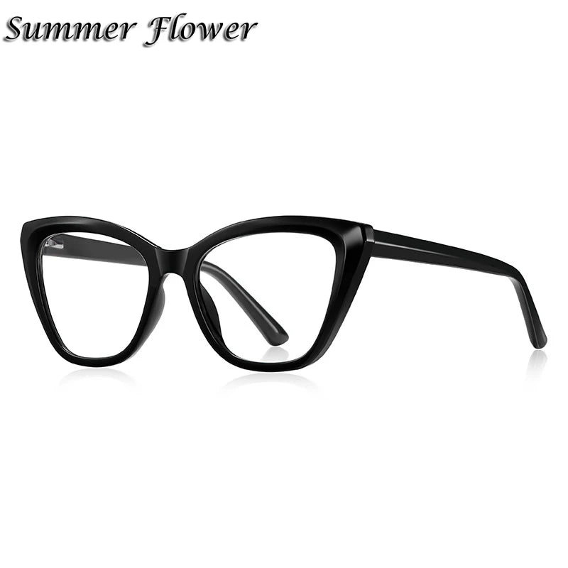 Summer Flower Women's Full Rim Square Cat Eye Tr 90 Titanium Eyeglasses 842148 Full Rim Summer Flower Bright Black