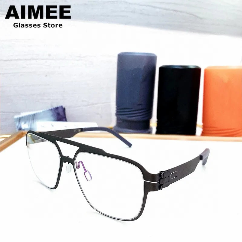 Aimee Men's Full Rim Big Square Double Bridge Steel Eyeglasses 55145