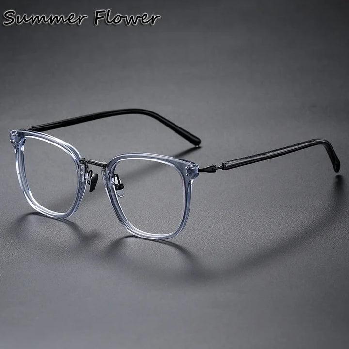 Summer Flower Unisex Full Rim Square Acetate Titanium Eyeglasses 82044
