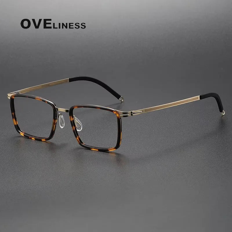 Oveliness Unisex Full Rim Square Acetate Titanium Eyeglasses 82018 Full Rim Oveliness tortoise gold