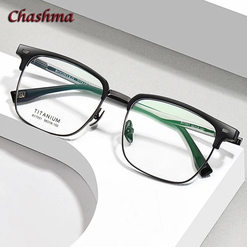 Chashma Ochki Unisex Full Rim Square Acetate Titanium Eyeglasses 7001 Full Rim Chashma Ochki   