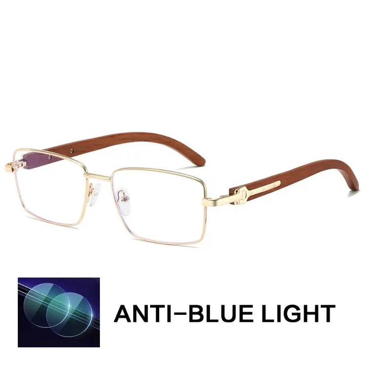 Gatenac Unisex Full Rim Square Titanium Wood Temple Eyeglasses 794006 Gatenac