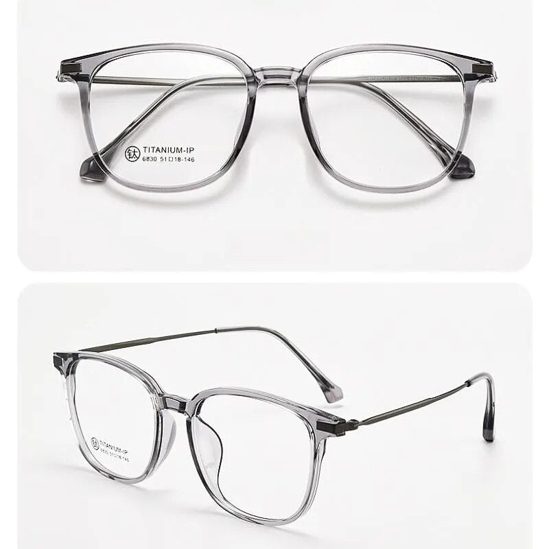 Yimaruili Unisex Full Rim Square  Tr 90 Titanium Eyeglasses 6830 Full Rim Yimaruili Eyeglasses Transparent Gray  