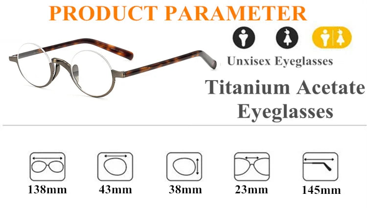 Black Mask Unisex Semi Rim Titanium Small Round Eyeglasses N80 Semi Rim Black Mask   