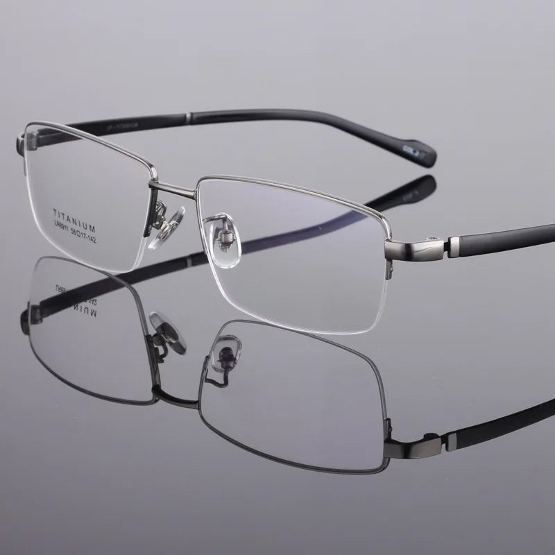 Hdcrafter Men's Semi Rim Big Square Titanium Eyeglasses 48911