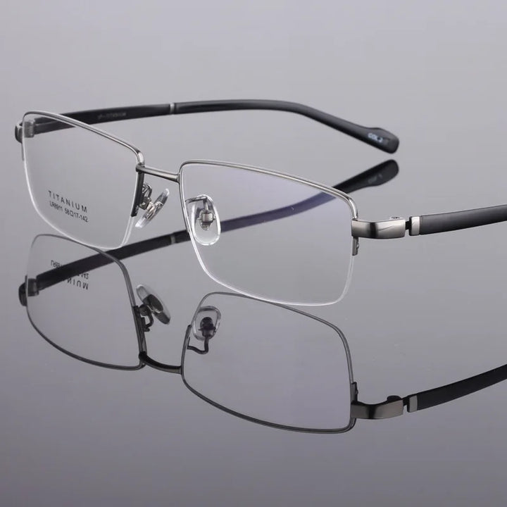 Hdcrafter Men's Semi Rim Big Square Titanium Eyeglasses 48911