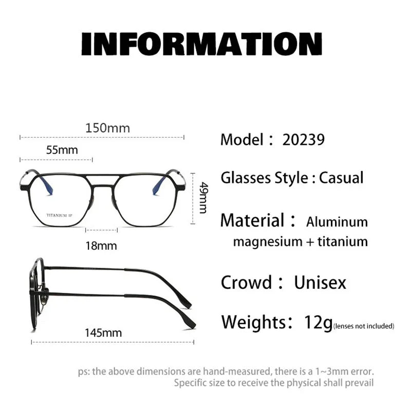 Hdcrafter Men's Full Rim Big Oval Double Bridge Titanium Eyeglasses 20239 Full Rim Hdcrafter Eyeglasses