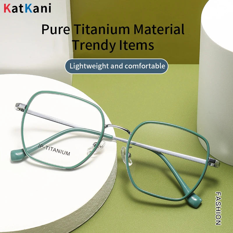 KatKani Women's Full Rim Polygon Tr 90 Titanium Eyeglasses 95033 Full Rim KatKani Eyeglasses   