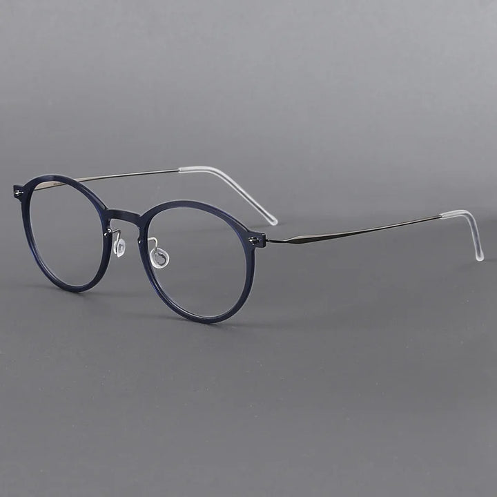 Black Mask Unisex Full Rim Round Titanium Acetate Eyeglasses 6541 Full Rim Black Mask Blue  