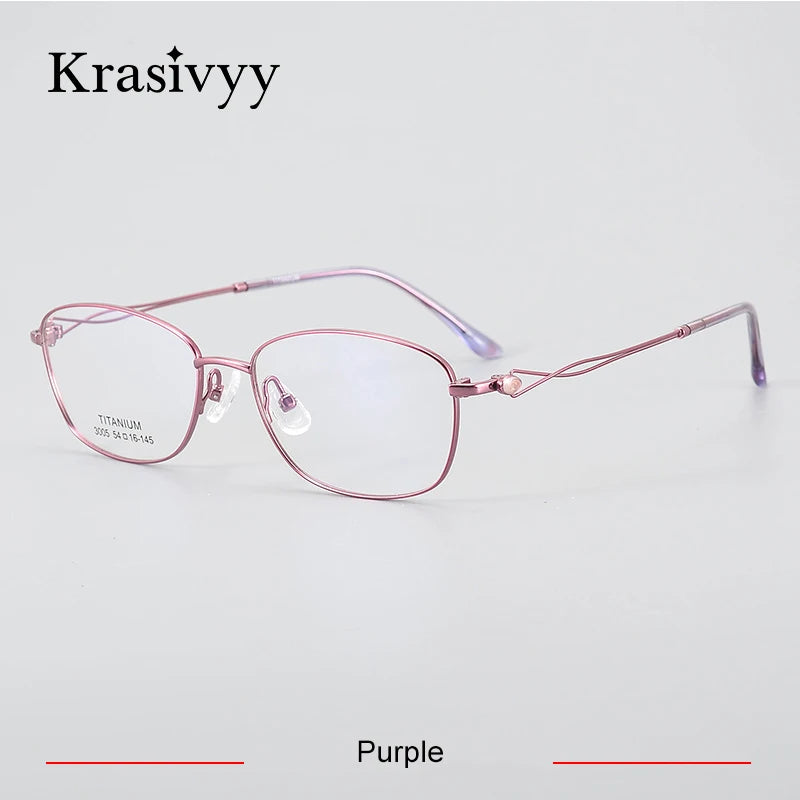 Krasivyy Women's Full Rim Oval SquareTitanium Eyeglasses 443005 Full Rim Krasivyy Purple CN 