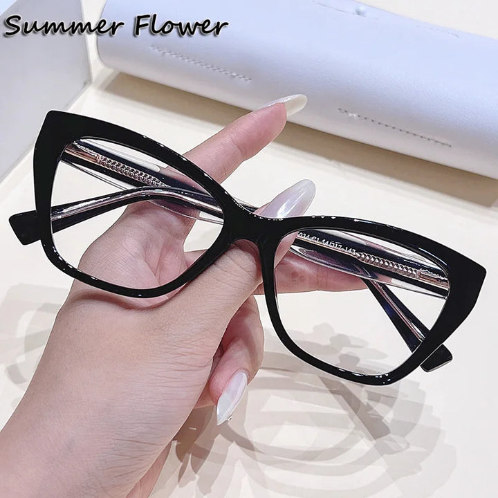 Summer Flower Women's Full Rim Square Cat Eye Tr 90 Titanium Eyeglasses 76034 Full Rim Summer Flower Black