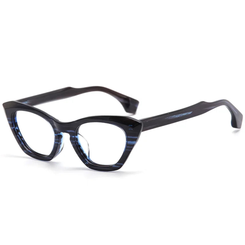 Aror Unisex Full Rim Square Cat Eye Thick Acetate Eyeglasses 47319 Full Rim Aror Deep Blue Black