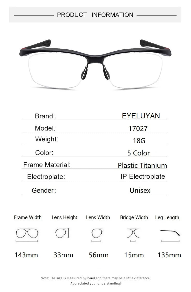 Eleccion Unisex Semi Rim Square Tr 90 Titanium Sport Eyeglasses 17027 Semi Rim Eleccion