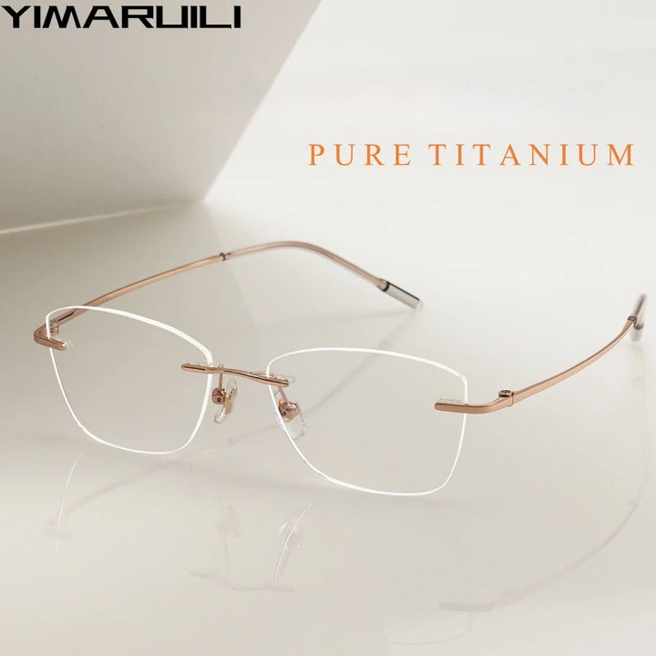 Yimaruili Women's Rimless Cat Eye Polygon Titanium Eyeglasses 41022 Rimless Yimaruili Eyeglasses