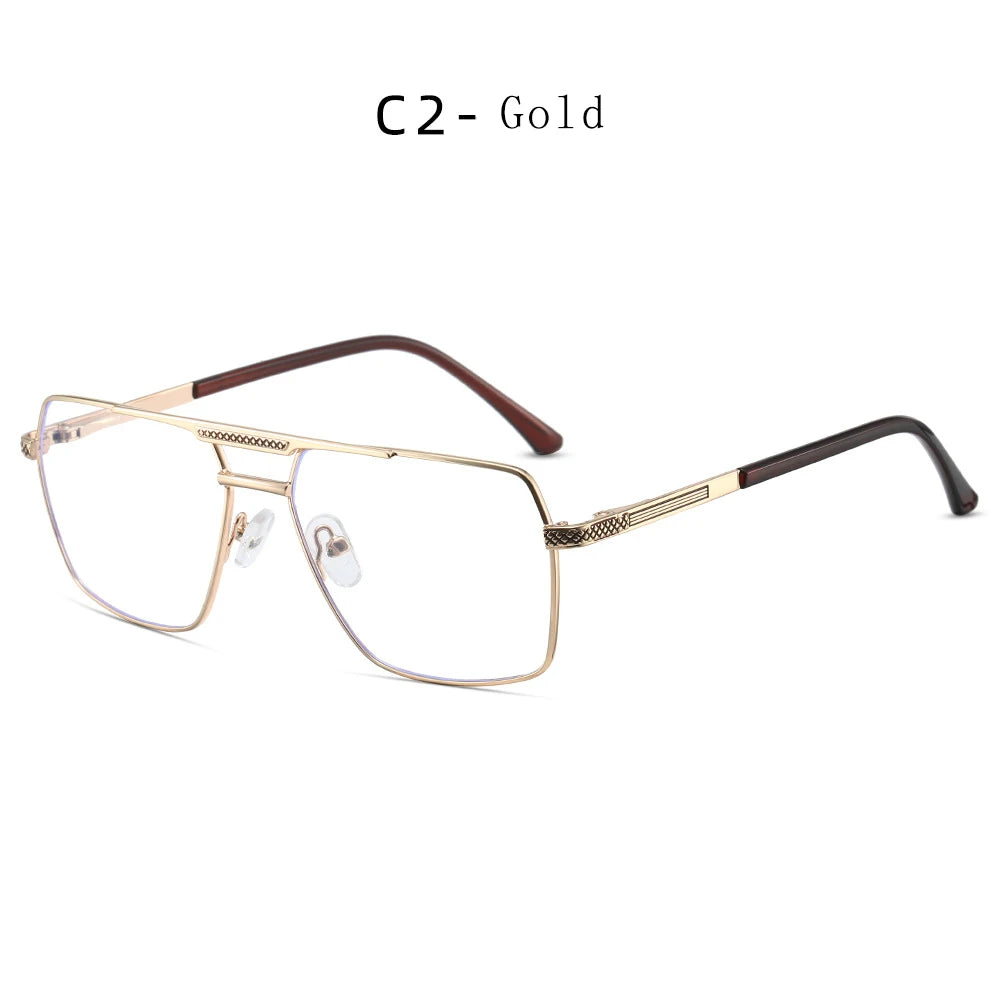 Hdcrafter Men's Full Rim Square Double Bridge Titanium Eyeglasses 6929 Full Rim Hdcrafter Eyeglasses C2-Gold  