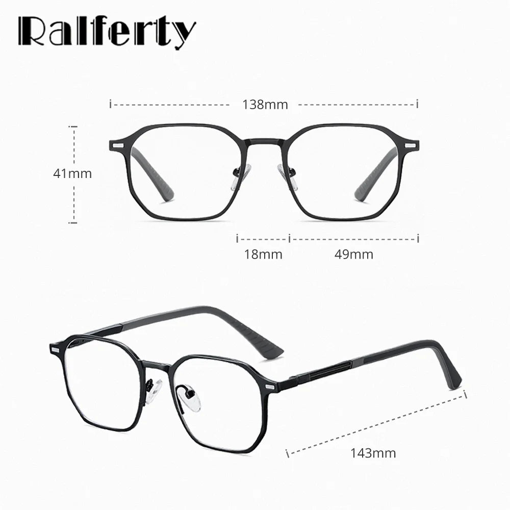 Ralferty Women's Full Rim Flat Top Square Mg Al Eyeglasses Clip On Sunglasses 517036