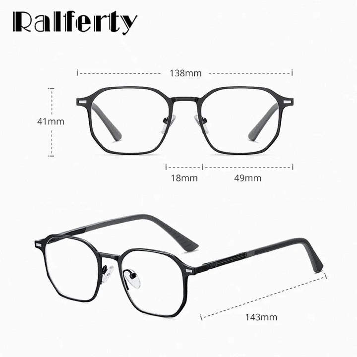 Ralferty Women's Full Rim Flat Top Square Mg Al Eyeglasses Clip On Sunglasses 517036
