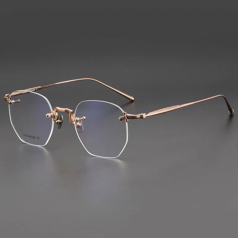 Aimee Men's Rimless Polygon Oval Titanium Eyeglasses 22140 Rimless Aimee Golden  