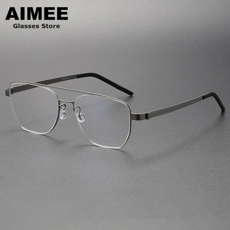 Aimee Unisex Full Rim Square Double Bridge Titanium Eyeglasses 9622 Full Rim Aimee Gun-Grey  