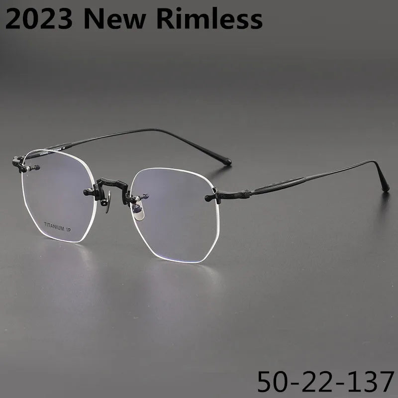 Aimee Men's Rimless Polygon Oval Titanium Eyeglasses 22140 Rimless Aimee   