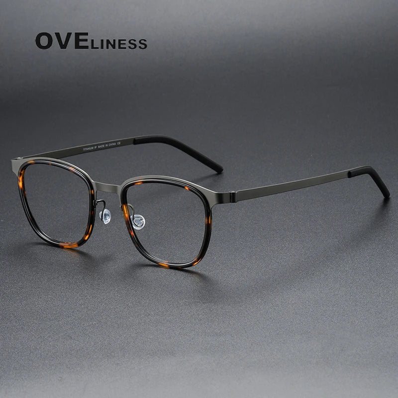 Oveliness Unisex Full Rim Square Acetate Titanium Eyeglasses O9765 Full Rim Oveliness tortoise gun  