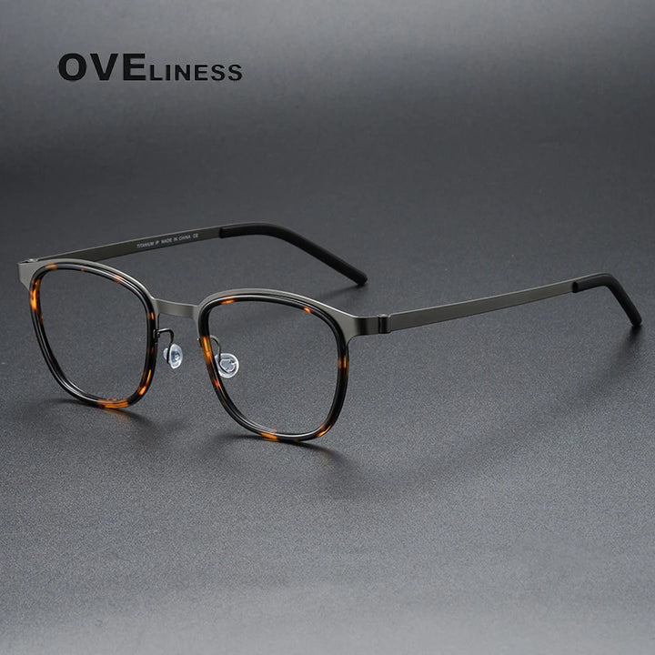 Oveliness Unisex Full Rim Square Acetate Titanium Eyeglasses O9765 Full Rim Oveliness tortoise gun  