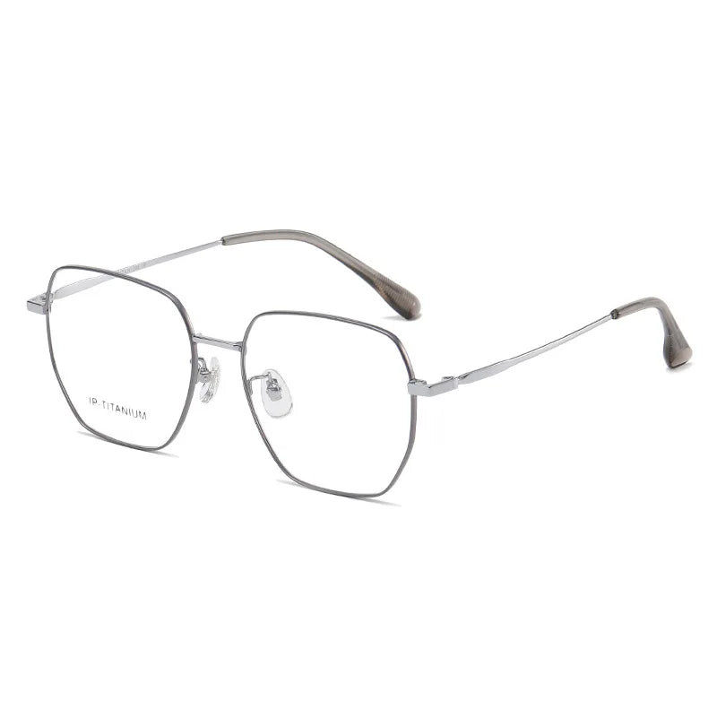 KatKani Women's Full Rim Polygon Titanium Eyeglasses 98455 Full Rim KatKani Eyeglasses Gray Silver  