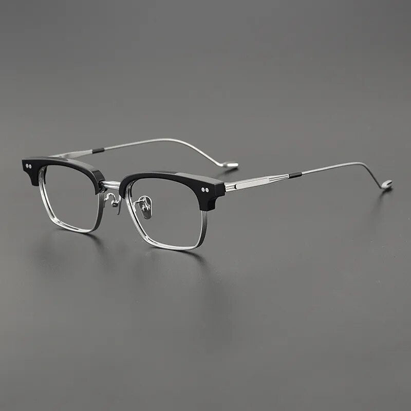 Gatenac Unisex Full Rim Square Titanium Acetate Eyeglasses Gxyj1129 Full Rim Gatenac Black Sliver  