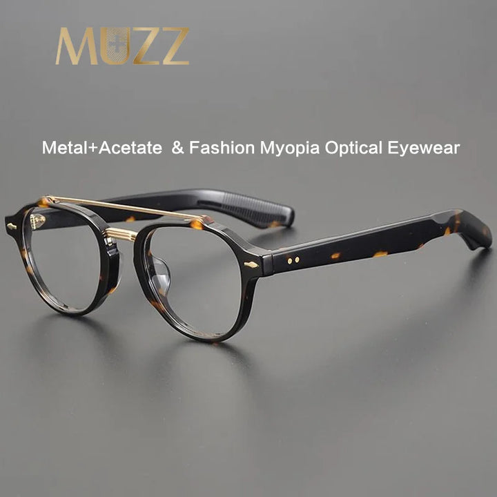 Muzz Men's Full Rim Round Double Bridge Acetate Alloy Eyeglasses 80685