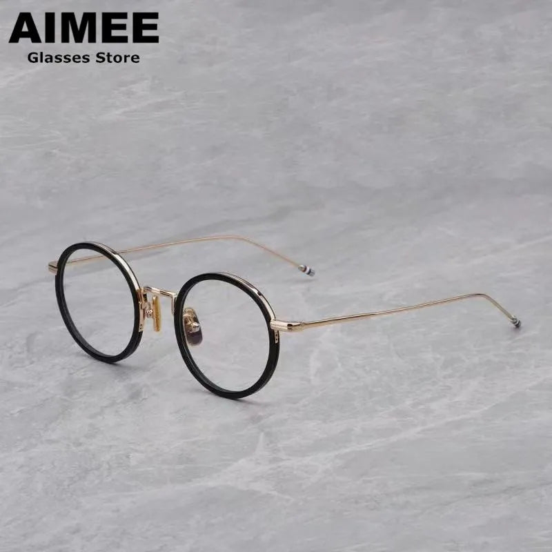 Aimee Unisex Full Rim Round Acetate Titanium Eyeglasses 541906