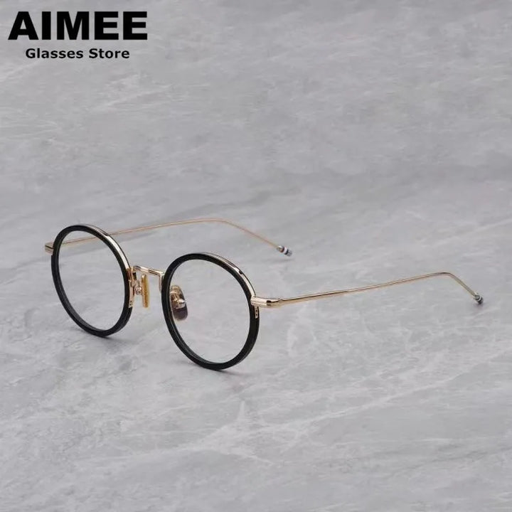 Aimee Unisex Full Rim Round Acetate Titanium Eyeglasses 541906