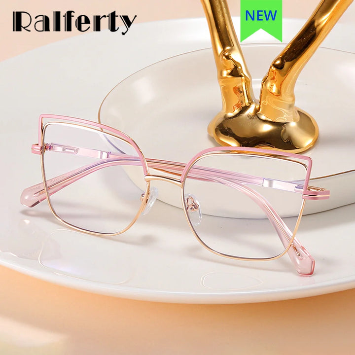 Ralferty Women's Full Rim Square Cat Eye Acetate Alloy Eyeglasses 82148 Full Rim Ralferty   