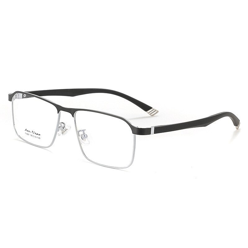 KatKani Unisex Full Rim Large Square Alloy Eyeglasses 8887 Full Rim KatKani Eyeglasses BlackSilver  